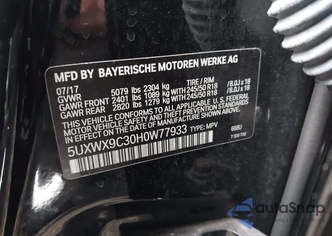 2017 BMW X3 xDrive28I from USA, damaged, VIN 5UXWX9C30H0W77933